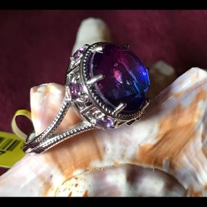 Midnight Fuchsia Quartz and Amethyst Ring